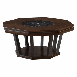 Homeroots 38" X 38" X 18" Black Marble And Tobacco Coffee Table   319027