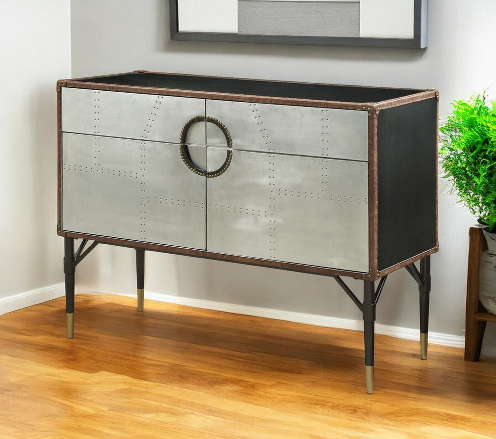 Homeroots 52" Brown Leather Console Table   319036