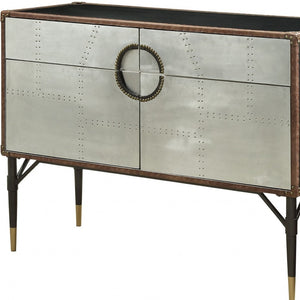 HomeRoots 52" Elegant Leather and Aluminum Console Table with Two Drawers for Stylish Entryway Storage Solutions 319036