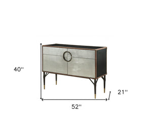 HomeRoots 52" Elegant Leather and Aluminum Console Table with Two Drawers for Stylish Entryway Storage Solutions 319036