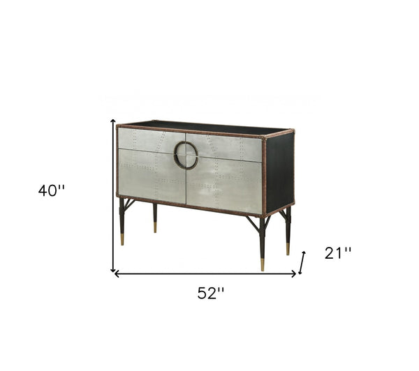 HomeRoots 52" Elegant Leather and Aluminum Console Table with Two Drawers for Stylish Entryway Storage Solutions 319036