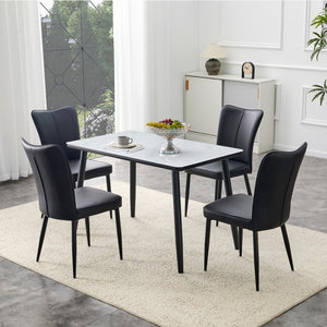English Elm Table and Chair Set Modern Marble Glass Top with Black Metal Legs Pu Dining Chairs W1151S04659