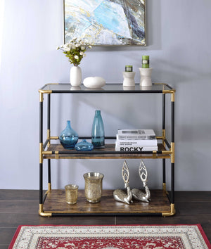 Homeroots 33" Black And Gold And Clear Glass End Table With Two Shelves With Magazine Holder   319051
