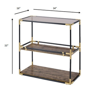 Homeroots 33" Black And Gold And Clear Glass End Table With Two Shelves With Magazine Holder   319051