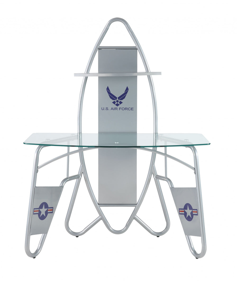 Homeroots 47" Clear And Silver Glass Computer Desk   319061