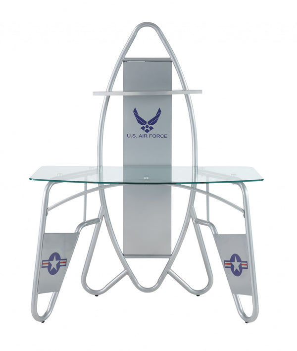 Homeroots 47" Clear And Silver Glass Computer Desk   319061