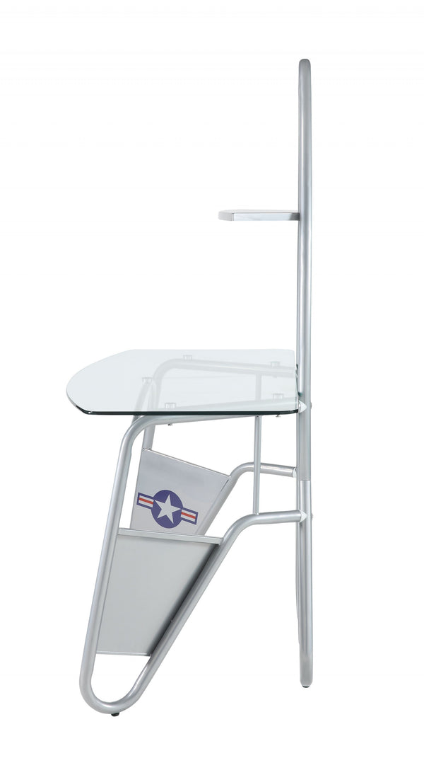 Homeroots 47" Clear And Silver Glass Computer Desk   319061