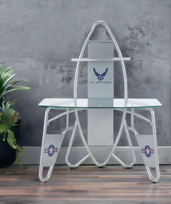 Homeroots 47" Clear And Silver Glass Computer Desk   319061