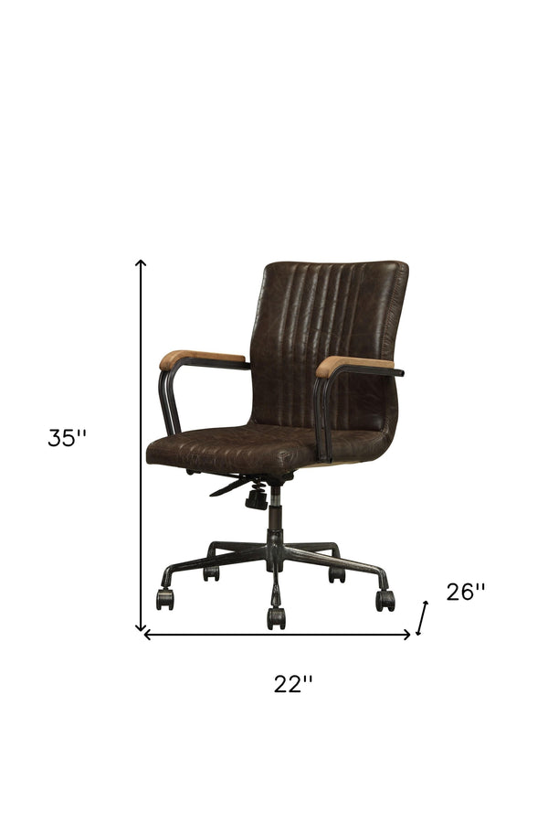 Homeroots Chocolate And Black Adjustable Swivel Leather Rolling Executive Office Chair  Leather 319064