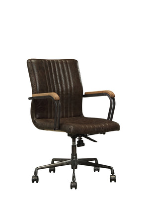 Homeroots Chocolate And Black Adjustable Swivel Leather Rolling Executive Office Chair  Leather 319064