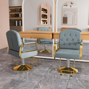 English Elm Hydraulic Salon Chair with Foot Pump Swivel Base Pu Leather Seat for Barber Tattoo Spa Blue W2700P410953