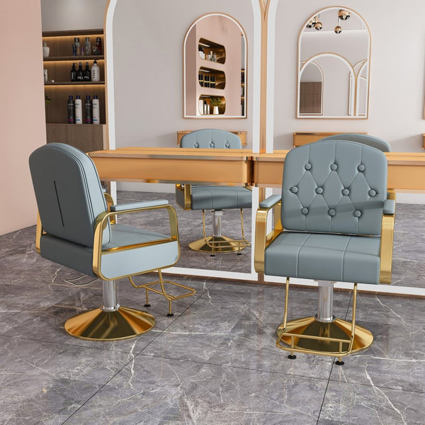 English Elm Hydraulic Salon Chair with Foot Pump Swivel Base Pu Leather Seat for Barber Tattoo Spa Blue W2700P410953