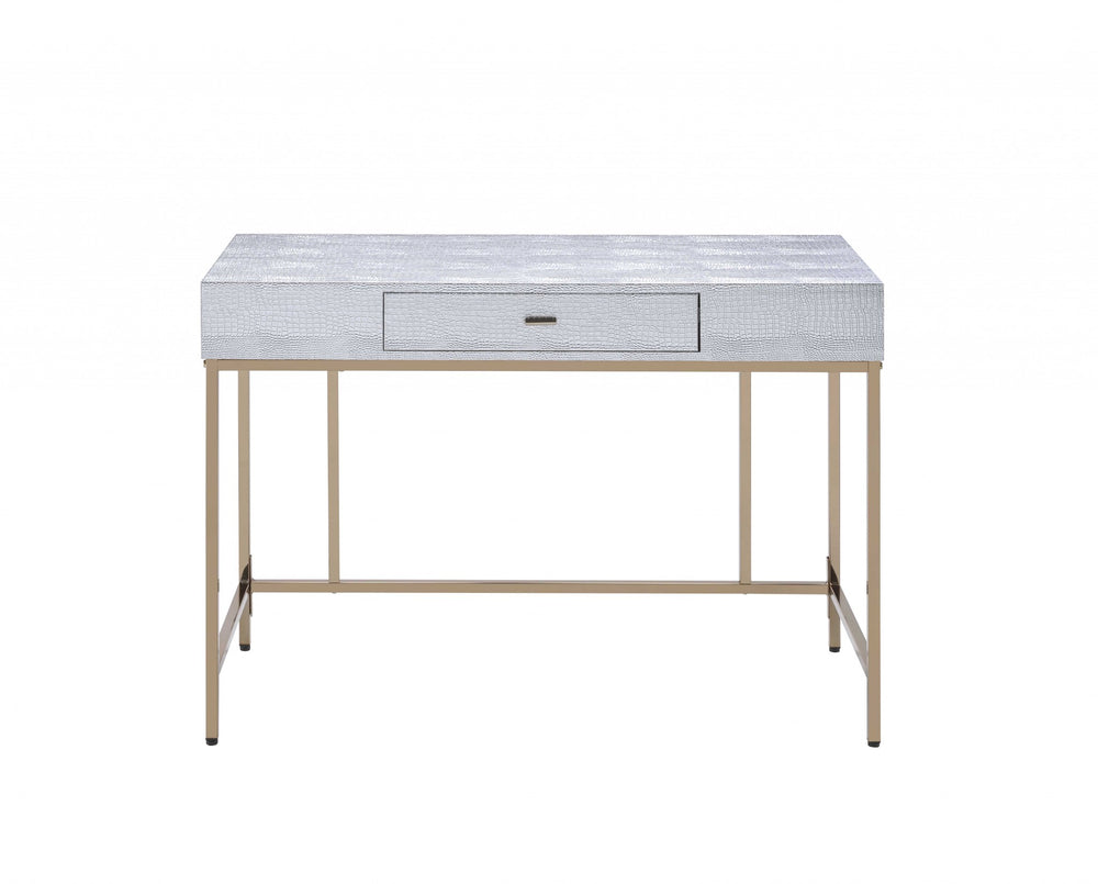 Homeroots 43" Silver And Champagne Writing Desk   319070