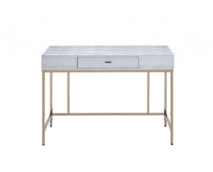 HomeRoots 43" Silver and Champagne Writing Desk - Elegant Workspace Solution with Easy-Open Drawer & Durability 319070