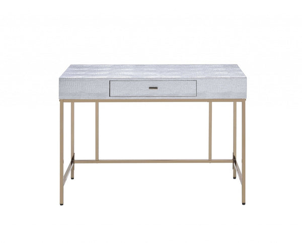 HomeRoots 43" Silver and Champagne Writing Desk - Elegant Workspace Solution with Easy-Open Drawer & Durability 319070