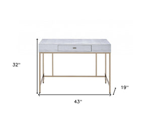 HomeRoots 43" Silver and Champagne Writing Desk - Elegant Workspace Solution with Easy-Open Drawer & Durability 319070
