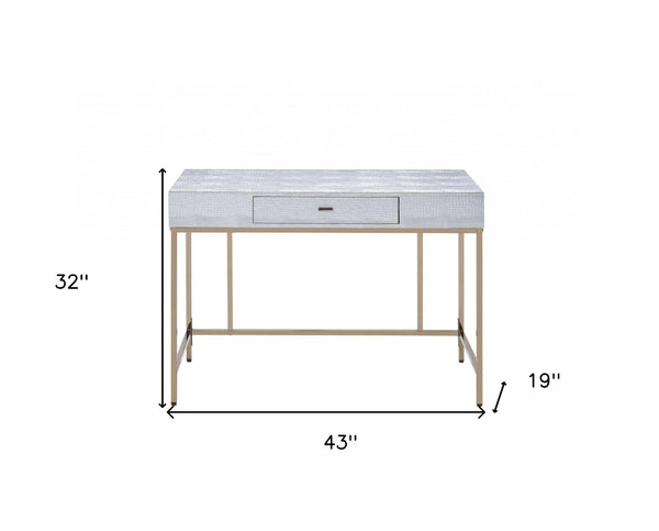 HomeRoots 43" Silver and Champagne Writing Desk - Elegant Workspace Solution with Easy-Open Drawer & Durability 319070