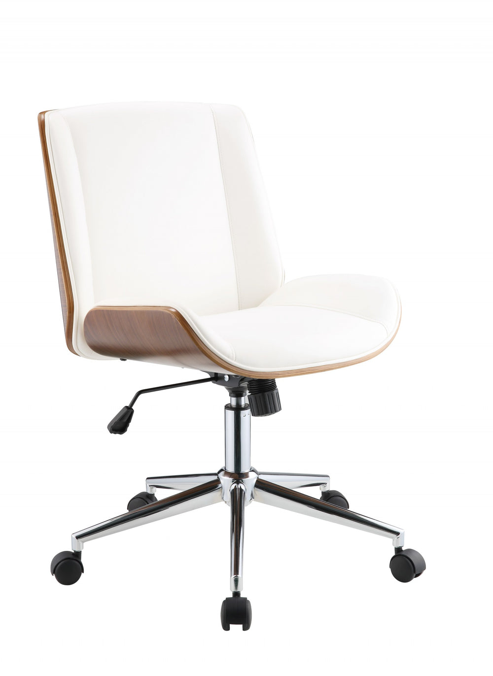 Homeroots 21" X 25" X 3438" White Leatherette And Walnut Office Chair  Polyurethane Foam 319081