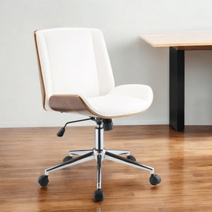 Homeroots 21" X 25" X 3438" White Leatherette And Walnut Office Chair  Polyurethane Foam 319081