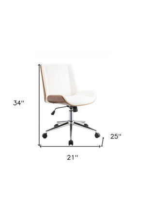 Homeroots 21" X 25" X 3438" White Leatherette And Walnut Office Chair  Polyurethane Foam 319081