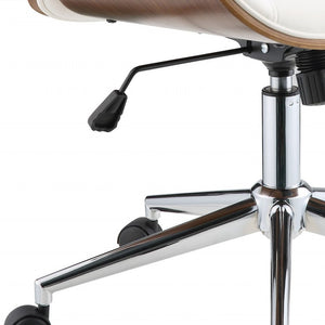 Homeroots 21" X 25" X 3438" White Leatherette And Walnut Office Chair  Polyurethane Foam 319081