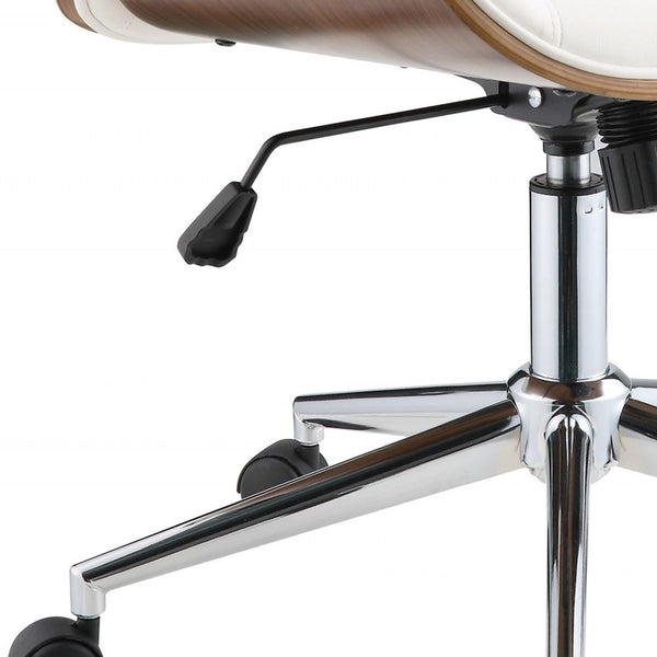 Homeroots 21" X 25" X 3438" White Leatherette And Walnut Office Chair  Polyurethane Foam 319081