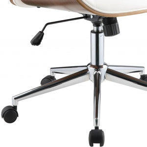 Homeroots 21" X 25" X 3438" White Leatherette And Walnut Office Chair  Polyurethane Foam 319081