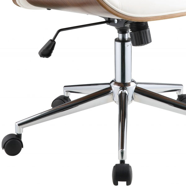 Homeroots 21" X 25" X 3438" White Leatherette And Walnut Office Chair  Polyurethane Foam 319081