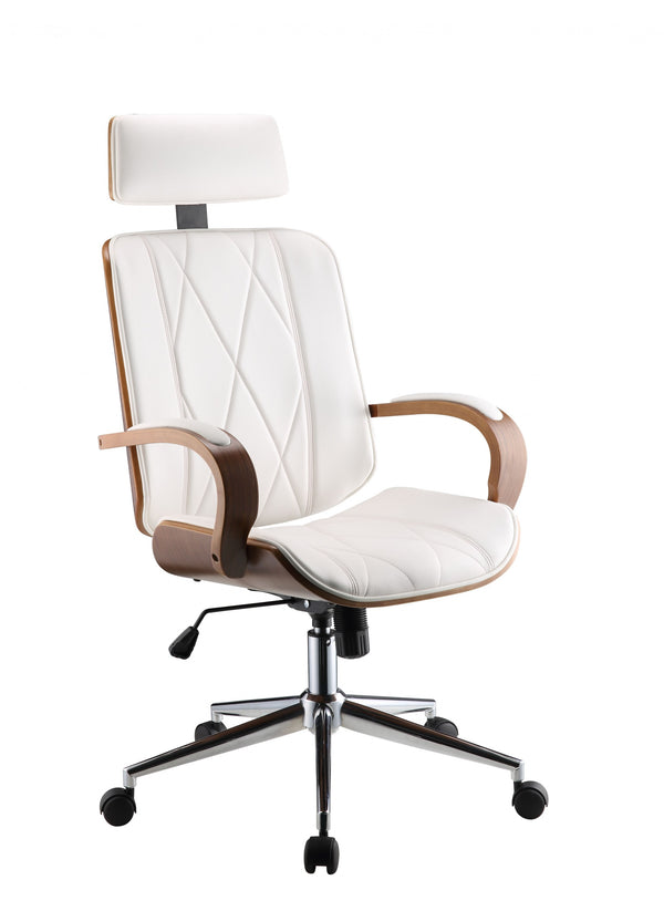 Homeroots 24" X 26" X 4649" White Leatherette And Walnut Office Chair  Polyurethane Foam 319082