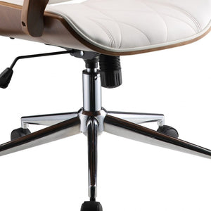 Homeroots 24" X 26" X 4649" White Leatherette And Walnut Office Chair  Polyurethane Foam 319082