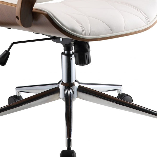 Homeroots 24" X 26" X 4649" White Leatherette And Walnut Office Chair  Polyurethane Foam 319082