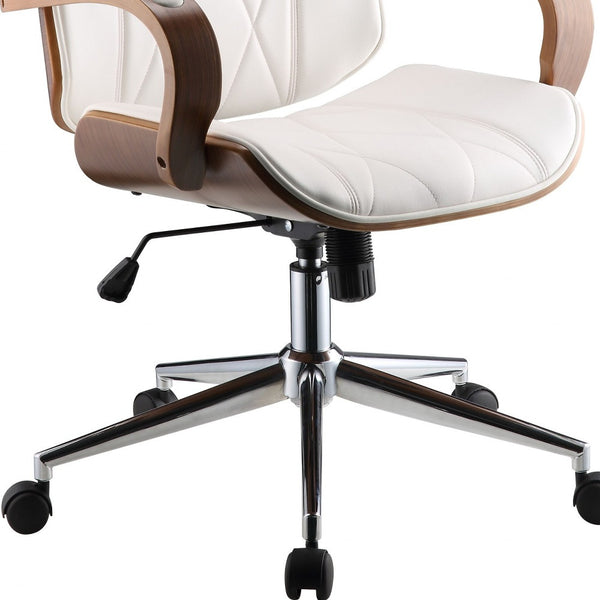 Homeroots 24" X 26" X 4649" White Leatherette And Walnut Office Chair  Polyurethane Foam 319082