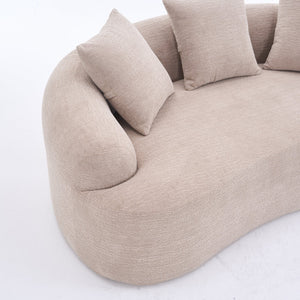 English Elm LY-025S Curved Loveseat Sofa Compact 65" chenille upholstery, 30D foam with spring core, 300lb capacity, 3 pillows, apartment-friendly Apricot Cream W2231P292607