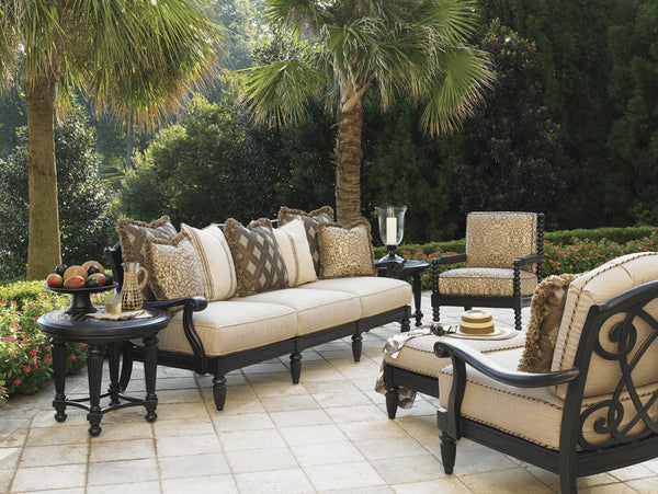 Lexington Tommy Bahama Outdoor 3190-953 Elegant Round End Table With Tuscan Design, Ebony Finish & Marble Top For Outdoor Luxury Ebony Wood 3190-953
