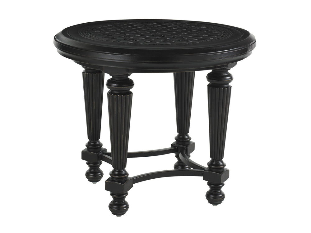 Lexington Tommy Bahama Outdoor 3190-953 Elegant Round End Table With Tuscan Design, Ebony Finish & Marble Top For Outdoor Luxury Ebony Wood 3190-953