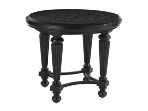 Lexington Tommy Bahama Outdoor 3190-953 Elegant Round End Table With Tuscan Design, Ebony Finish & Marble Top For Outdoor Luxury Ebony Wood 3190-953