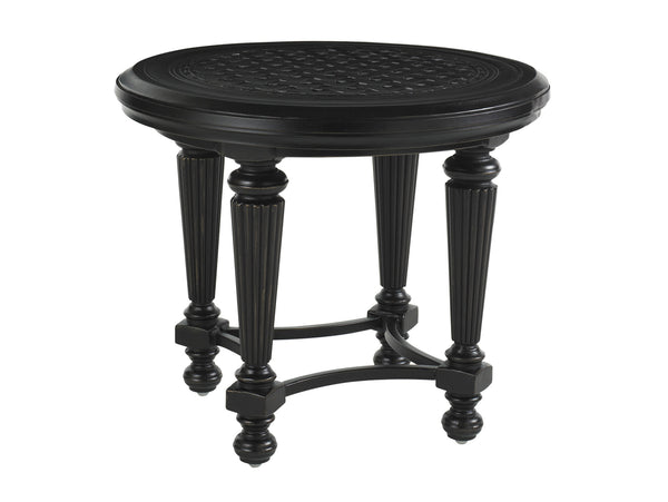 Lexington Tommy Bahama Outdoor 3190-953 Elegant Round End Table With Tuscan Design, Ebony Finish & Marble Top For Outdoor Luxury Ebony Wood 3190-953