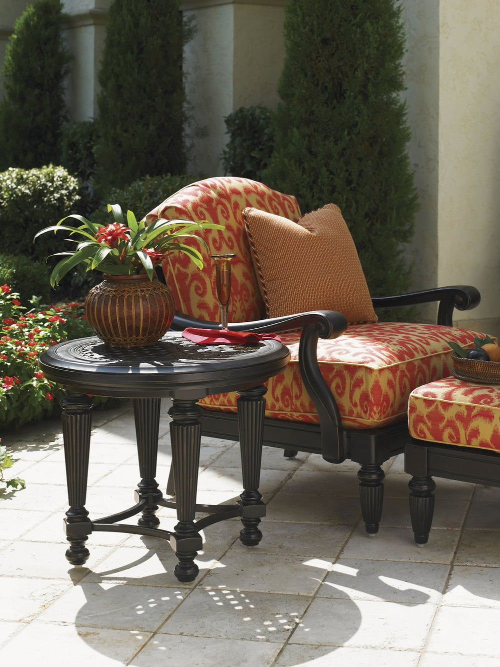 Lexington Tommy Bahama Outdoor 3190-953 Elegant Round End Table With Tuscan Design, Ebony Finish & Marble Top For Outdoor Luxury Ebony Wood 3190-953