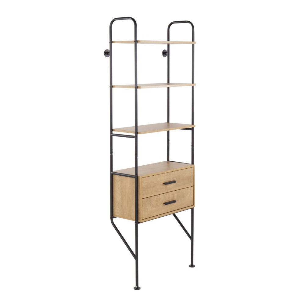 English Elm Lean Wall Mounted Industrial Bookcase with Steel Frame Wood Shelves and Hidden Drawers B202P223888