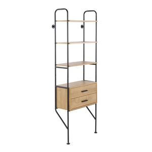 English Elm Lean Wall Mounted Industrial Bookcase with Steel Frame Wood Shelves and Hidden Drawers B202P223888