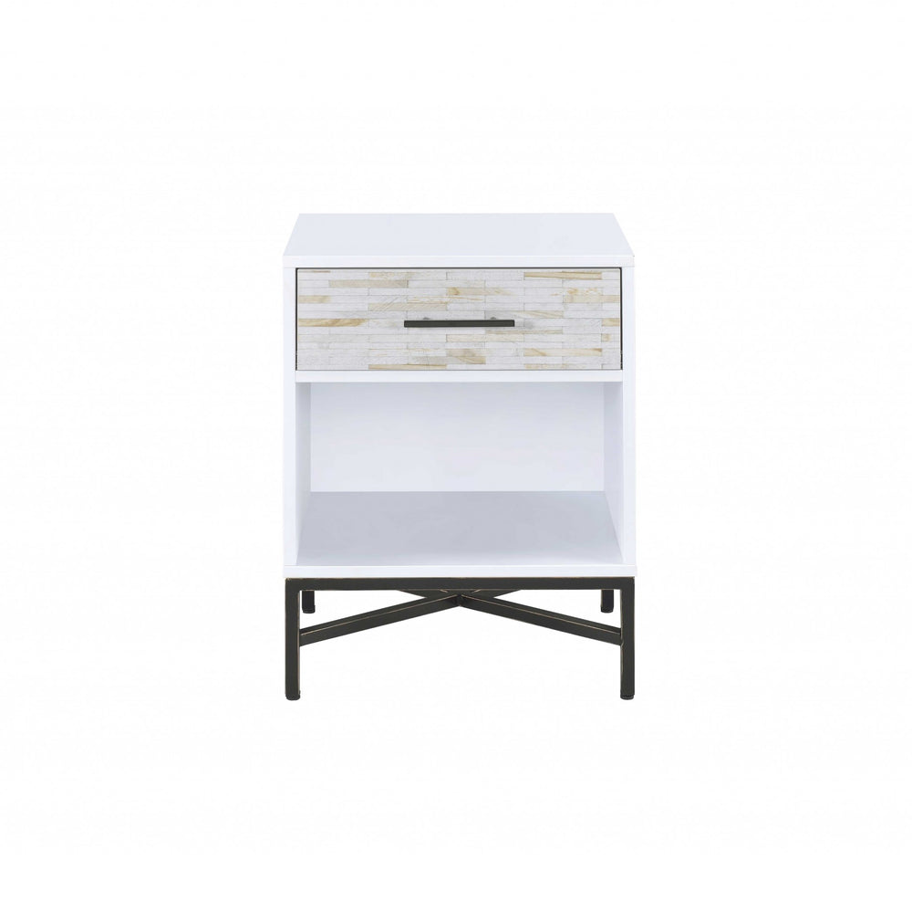 Homeroots 20" X 18" X 26" White And Black Wooden Nightstand   319110