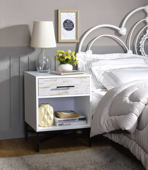 Homeroots 20" X 18" X 26" White And Black Wooden Nightstand   319110