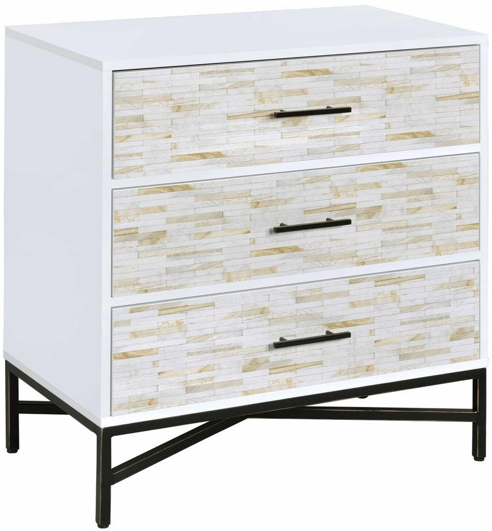 Homeroots 32" X 19" X 33" White  Weathered Wood Pattern Nightstand   319112