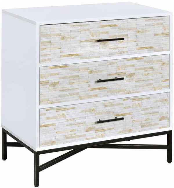 Homeroots 32" X 19" X 33" White  Weathered Wood Pattern Nightstand   319112