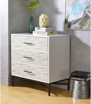 Homeroots 32" X 19" X 33" White  Weathered Wood Pattern Nightstand   319112