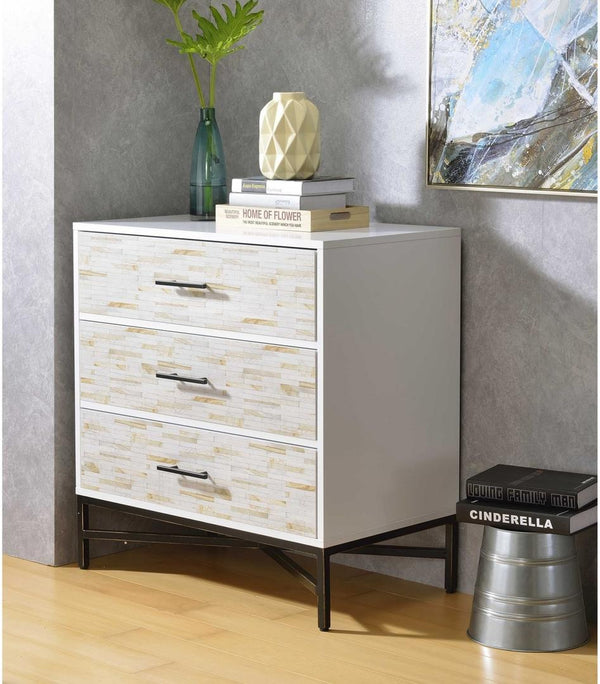Homeroots 32" X 19" X 33" White  Weathered Wood Pattern Nightstand   319112