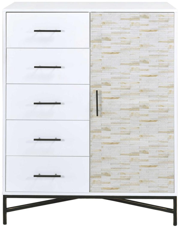 Homeroots 40" X 22" X 52" White  Weathered Wood Pattern Wardrobe  Solid Wood 319113