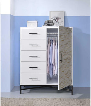 Homeroots 40" X 22" X 52" White  Weathered Wood Pattern Wardrobe  Solid Wood 319113