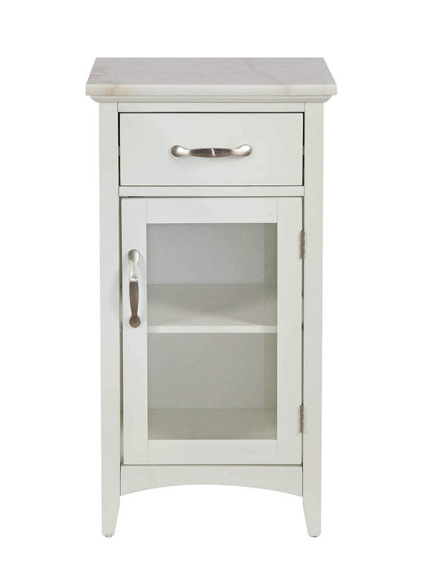 Homeroots Compact Stylish White Marble Top Cabinet  Mdf 319121