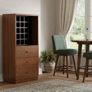 HomeRoots 52" Stylish Brown and Black Wood Bar Cabinet with Ample Storage for Entertaining and Decor Walnut 319127
